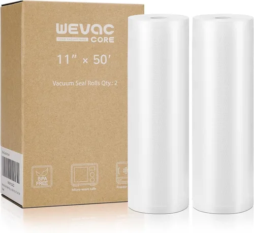 Wevac - Bolsas sellables al vacío de 11 pulgadas x 50 pies. Paquetes de 2 rollos para Food Saver, Seal a Meal, Weston. Tipo comercial, sin BPA,