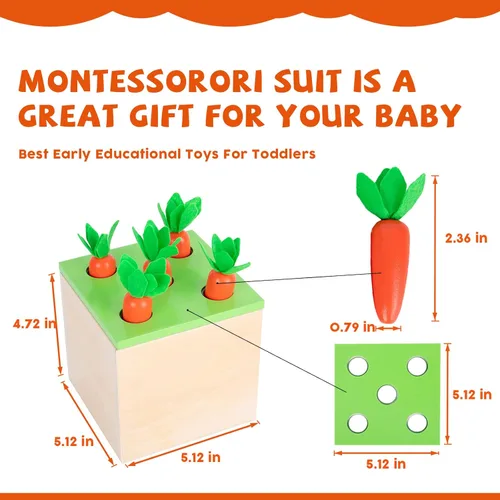 Miniatura 3 de Juguetes Montessori para bebés de 1 año - Kit de juego 4 en 1 incluye juego de cosecha de zanahorias, caja de monedas para bebés, juguetes