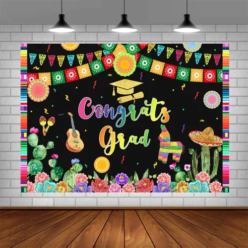 Miniatura 4 de Telón de fondo mexicano de 7 x 5 pies, decoración de fiesta de graduación mexicana 2022, abanicos de papel, flores, fotografía, fondo de tela
