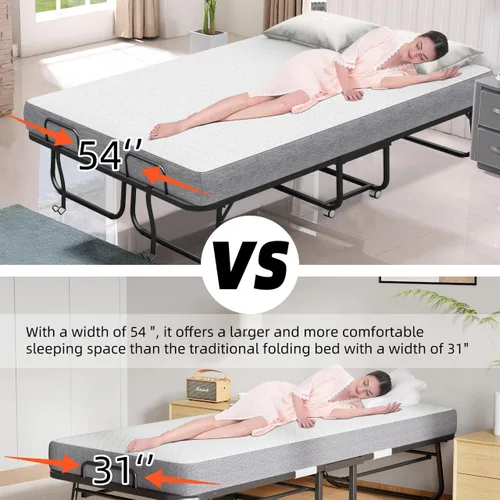 Miniatura 3 de Espsilto Cama plegable tamaño cuna con colchón para adultos, cama plegable portátil de 75 x 31 pulgadas para invitados, ahorro de espacio y fácil