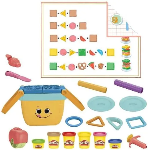 Miniatura 2 de Play-Doh Juego de iniciación de formas de pícnic, kit de artes y manualidades preescolares con herramientas temáticas de picnic y 6 tinas, juguetes