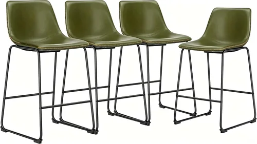 Miniatura 8 de DUMOS Juego de 2 taburetes de bar de piel sintética de 26 pulgadas de altura de mostrador con respaldo, sillas de bar modernas de metal para isla