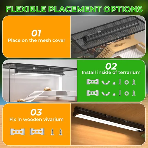 Miniatura 7 de Lustaled Kit combinado de luz para reptiles T5 UVB de 22 pulgadas y 24 W para reptiles tropicales y del desierto, UVB 5.0 conmutable, UVB 10.0