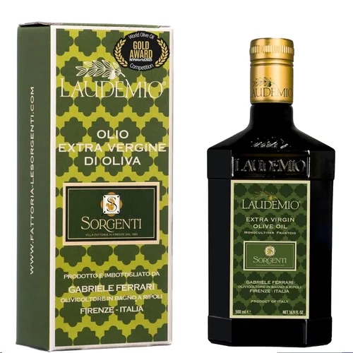Laudemio Sorgenti, Aceite de Oliva Extra Virgen Rico en Polifenoles de la Toscana +650 mg/kg, Cosecha Temprana Fresca 2024-2025, Premio de Oro