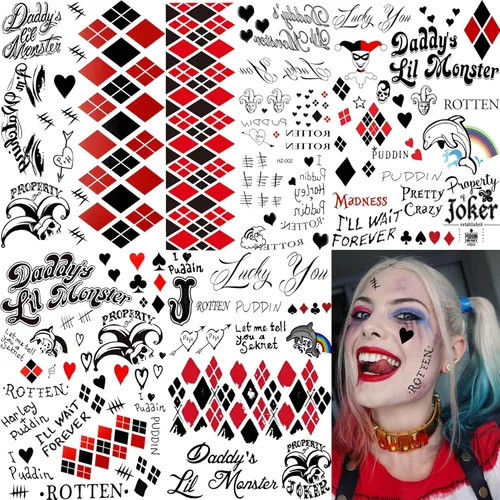 5 hojas de tatuajes temporales de Halloween HQ para mujeres, hombres y adultos, tatuajes de manos de cara de Joker, kit de maquillaje de Halloween,