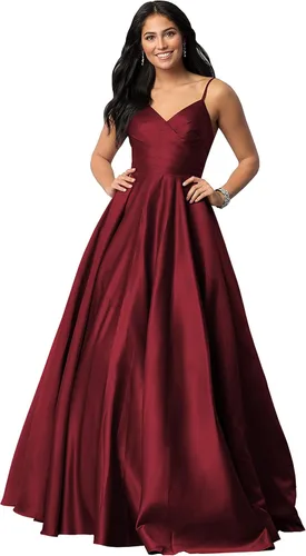 Vici Gowner Vestido de fiesta formal de noche con cuello en V plisado para mujer con tirantes delgados vestido largo de fiesta