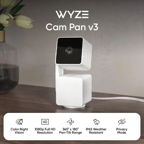 Miniatura 2 de WYZE Cam Pan v3, Cámara de seguridad Wi-Fi para el hogar inteligente con visión nocturna a color, panorámica/inclinación/zoom, 1080p, Blanco