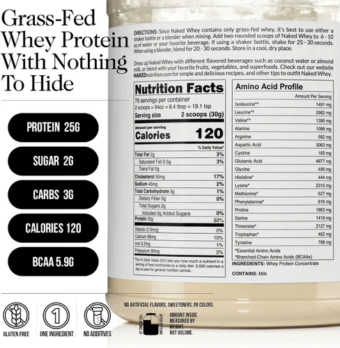 Miniatura 3 de NAKED Paquete de proteínas alimentadas con pasto: suero de leche sin sabor de 5LB y caseína sin sabor de 5 libras