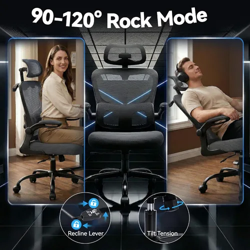 Miniatura 8 de AreShark Silla de Oficina Ergonómica con Soporte Lumbar Ajustable y Gancho para Cabezal, Silla de Malla Respirable de Respaldo Alto con Ruedas