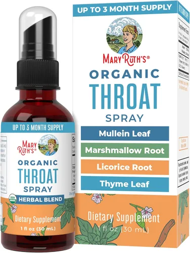 MaryRuth Organics USDA Spray Orgánico para la Garganta con Hoja de Gordolobo | Raíz de Malvavisco y Raíz de Regaliz y Hoja de Tomillo | Mezcla de 4