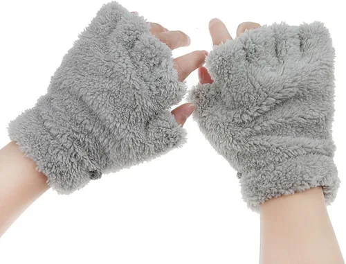 Miniatura 11 de FakeFace Lindos guantes de felpa de piel sintética sin dedos para niñas y mujeres