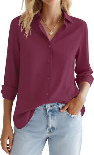 Miniatura 33 de LOMON Camisa de Botones para Mujer Tops de Primavera Verano Manga Larga Negocios Elegante Casual Blusas con Cuello Conjuntos de Trabajo Ropa