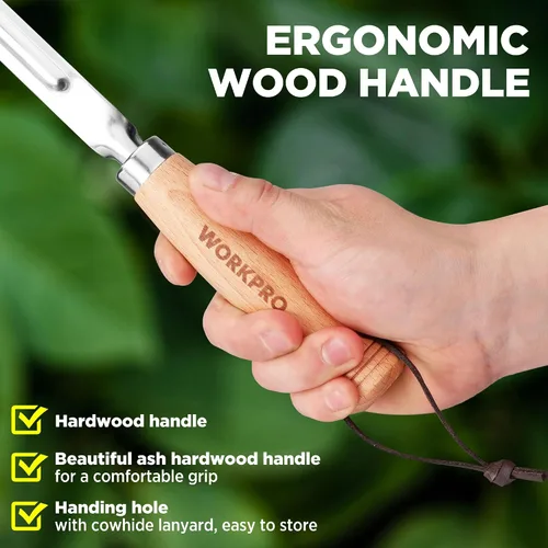 Miniatura 5 de WORKPRO Desbrozadora de grietas, herramienta de deshierbe de acero inoxidable de 12 pulgadas con mango de madera de haya, espátula extractora