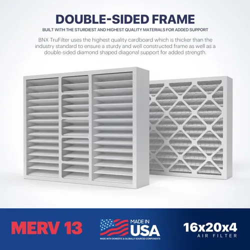 Miniatura 4 de BNX TruFilter 16x20x4 (15.5'' x 19.5'' x 3.63'' Ajuste Delgado) Filtro de Aire MERV 13 (Paquete de 2) - FABRICADO EN EE.UU. - Filtros de Aire
