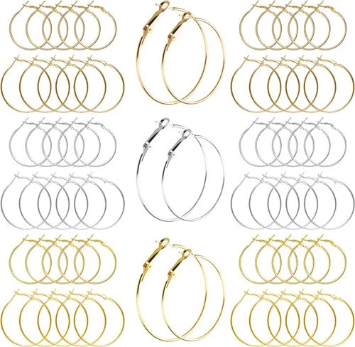 60 aretes de aro de acero inoxidable con cuentas redondas, aretes abiertos para hacer joyas, manualidades, creación de arte (1.575 pulgadas + 1.772