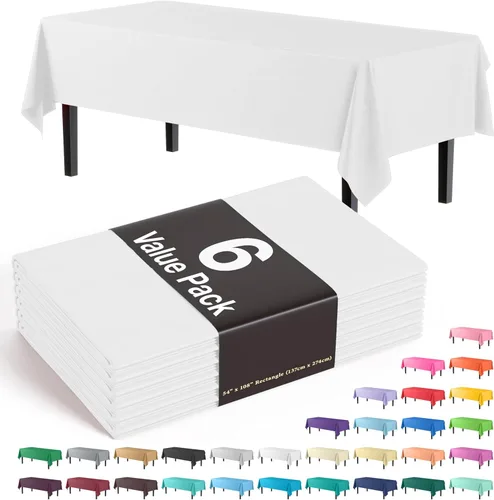 Miniatura 53 de Party Solids Paquete de 6 manteles de plástico prémium de 54 pulgadas x 108 pulgadas. Cubierta de mesa rectangular de plástico - Aqua