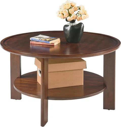 Miniatura 10 de Mesa auxiliar redonda para sala de estar, mesas de cóctel de madera maciza con parte superior empalmada, mesa central tradicional de madera