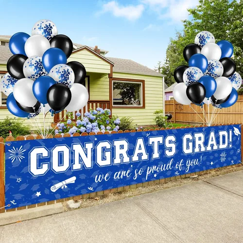 Miniatura 16 de Cartel de graduación de 37 piezas para decoración de globos de clase de 2026, pancarta de felicitaciones graduadas para decoración al aire libre