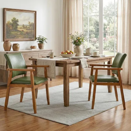 Miniatura 16 de NOBPEINT Mid-Century - Juego de 2 sillas de comedor modernas con reposabrazos, tapizadas de piel sintética con marco de madera maciza, sillones