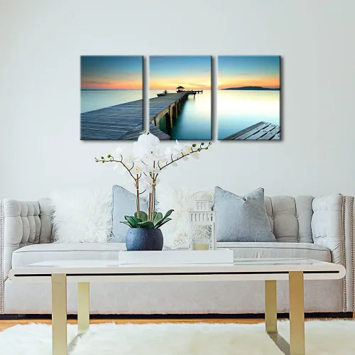 Miniatura 7 de Wieco Art 3 piezas de lienzo de paisaje marino impresiones de arte de pared, puesta de sol, océano, playa, pinturas para cocina, dormitorio, hogar