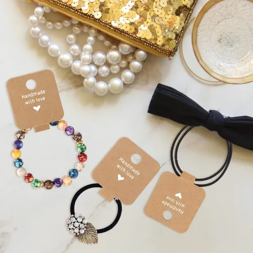 Miniatura 6 de joycraft 100 tarjetas autoadhesivas para pulseras, papel kraft hecho a mano con tarjetas en blanco de amor, embalaje de joyería para vender