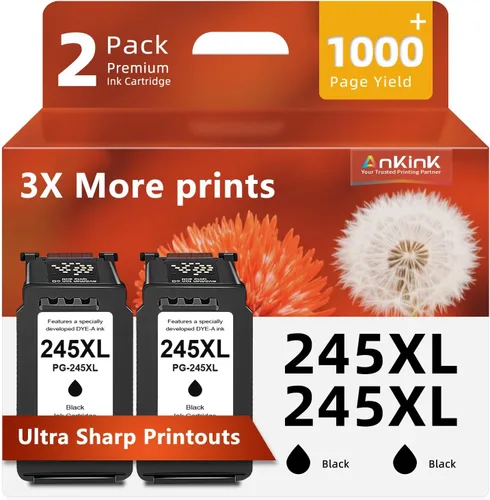 Cartucho de tinta negro compatible 245XL Reemplazo para Canon 245 PG245 XL PG245XL (Negro, paquete de 2) para impresoras Pixma MX490 TR4520 TS3322