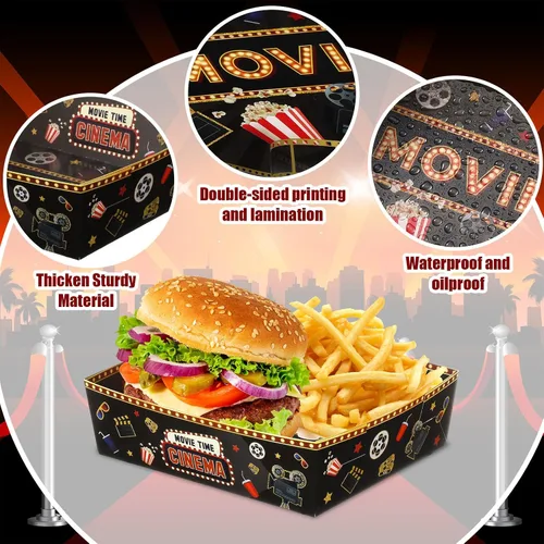 Miniatura 4 de Ziliny 36 piezas de suministros para fiestas nocturnas de películas, bandejas de aperitivos grandes de noche de películas, bandeja de papel