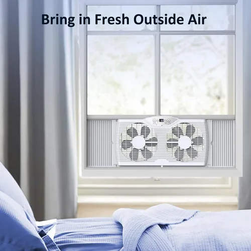 Miniatura 7 de shinic Ventilador de ventana doble, flujo de aire reversible de aspas de 9 pulgadas, control de termostato, 3 velocidades, 3 funciones, ancho