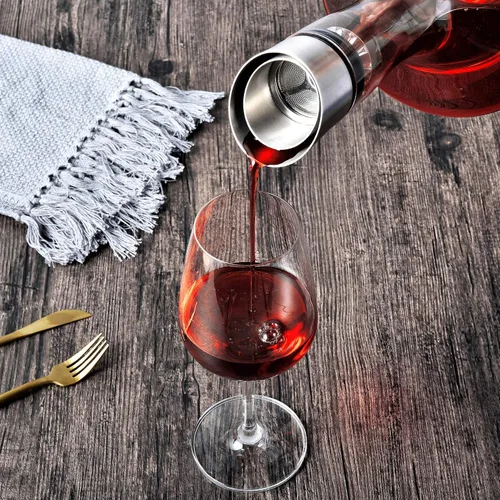 Miniatura 4 de Decantador de vino con aireador integrado, jarra de vino, decantador de vino tinto, vidrio de cristal 100% sin plomo, aireador de mano de vino