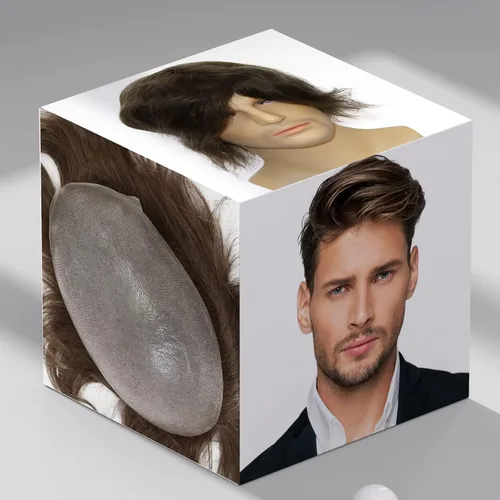 Miniatura 21 de toupee tupé para hombres 0.002 in ultra suave y transparente piel fina con bucle en V línea capilar natural para hombre, extensiones de cabello 1B
