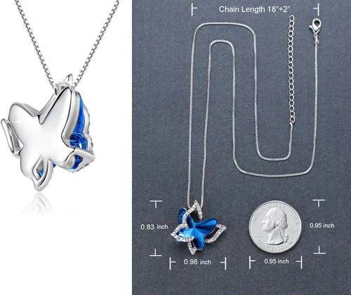 Miniatura 4 de Collar de cristal de piedra natal de mariposa, tono plateado con cadena de 18 pulgadas + 2 pulgadas, para el Día de la Madre, aniversario