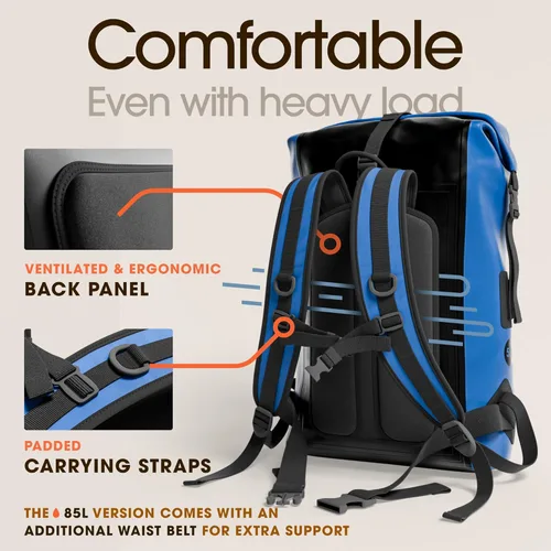 Miniatura 7 de Earth IPX8 Mochila impermeable de 35 L, con cierre enrollable resistente con bolsillo frontal con cierre de fácil acceso y panel trasero acolchado