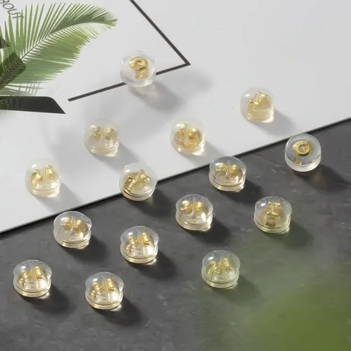 Miniatura 2 de Aretes seguros de oro de 18 quilates para tachuelas, silicona de plata 925, hipoalergénicas, suaves y transparentes, cierres de goma para aretes