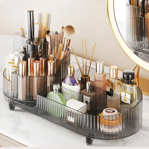 Miniatura 11 de COMFYROOM Organizador de maquillaje para tocador con soporte para brochas, organizador de maquillaje cosmético de 3 capas, organizador de maquillaje