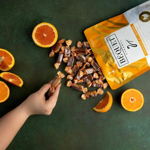 Miniatura 3 de Béquet Caramelo – Chocolat A L'Orange – Caramelo envuelto individualmente – Hecho en Montana – Kosher (Estrella D) y sin gluten – Bolsa resellable