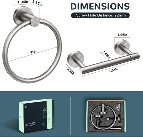 Miniatura 5 de FORIOUS Soporte de pared para papel higiénico, SUS304 de acero inoxidable con doble poste giratorio para rollo de papel higiénico y juego de anillos