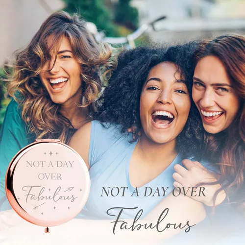 Miniatura 3 de CV CHARVORIA Regalos de cumpleaños para mujer, espejo compacto de oro rosa con texto en inglés "Not a Day Over Fabulous", ideas de regalo