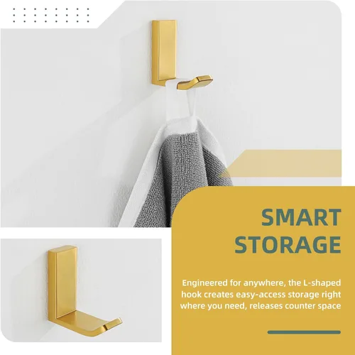 Miniatura 4 de Aomasi Gancho para bata de toalla, oro cepillado, soporte para toallas de mano de acero inoxidable 304, soporte de pared para colgar ropa de baño
