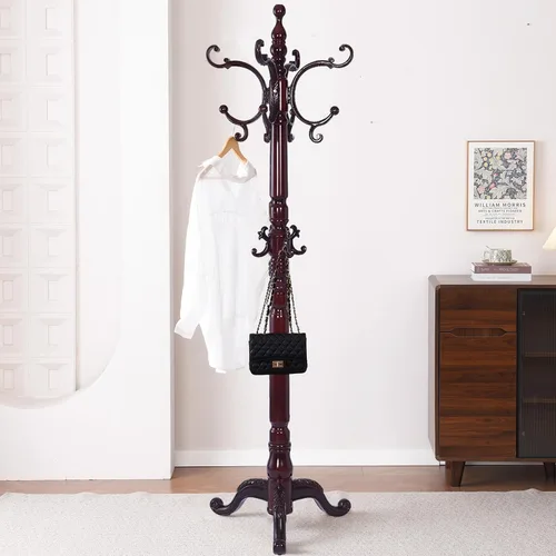 Miniatura 8 de Percheros de Madera, Árbol de Abrigos Retro de 78" con 12 Ganchos y Base Triangular Estable, Perchero de Entrada Independiente para Sombreros, Ropa