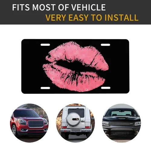 Miniatura 6 de Vintage Kiss - Placa de matrícula de aluminio con diseño de labios rosados, cubierta de metal para placa frontal de automóvil, accesorio