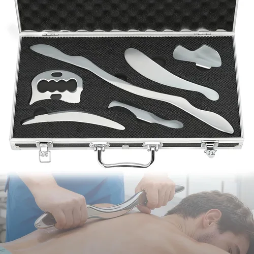 Miniatura 8 de 6 piezas Gua Sha Muscle Rascador de acero inoxidable herramienta de masaje 6 herramientas IASTM para brazos/espalda/hombro, herramienta de raspado