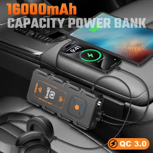 Miniatura 4 de Arrancador de coche compacto de 2000 A, ultra portátil y seguro para principiantes, para hasta 7.0 L de gasolina/6.5 L de diésel, caja de salto