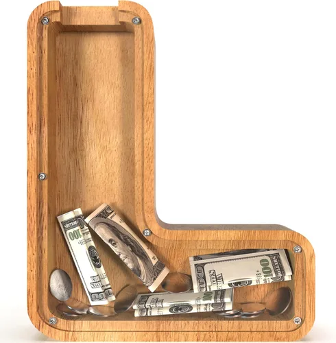 Miniatura 45 de Alcancía para niños y niñas, alcancía grande de madera personalizada con diseño recortado, bancos de monedas con letras del alfabeto, caja de ahorro