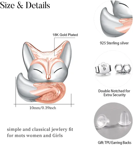 Miniatura 2 de Aretes de zorro, aretes de cabeza de zorro para mujer, aretes de plata de ley 925, aretes de zorro, lindos aretes de zorro, joyería para mascotas