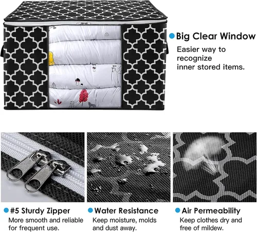 Miniatura 5 de ISELIFE Bolsas de Almacenamiento 100L Paquete de 2 Bolsas Grandes para Mantas y Ropa, Contenedores de Organización y Almacenamiento para Ropa