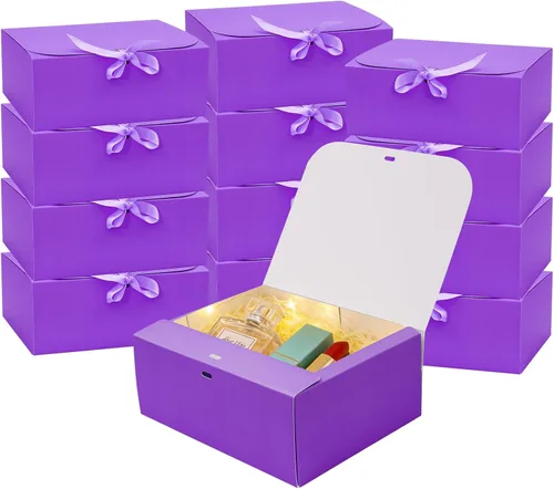 Miniatura 9 de Paquete de 12 cajas de regalo blancas con tapas a granel, caja de propuesta de dama de honor con cinta, cajas de regalo para bodas, Navidad, día