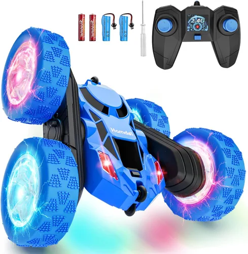Miniatura 8 de Hamdol Coche de acrobacias a control remoto para niños de 6 a 12 años, auto de control remoto giratorio de 360° con luces LED, vehículo eléctrico