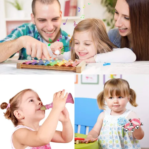 Miniatura 4 de Juegos de instrumentos musicales para niños, juguete musical no tóxico, instrumentos de percusión de madera, juguetes de pandereta xilófono
