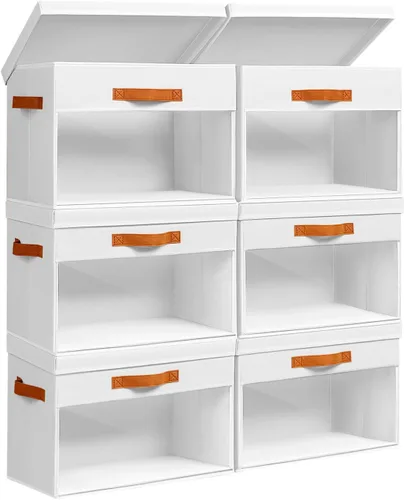Miniatura 14 de Homsorout Contenedores de almacenamiento grandes con tapas, paquete de 3 organizadores decorativos plegables con ventanas y asas transparentes