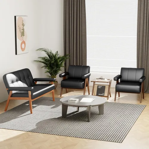 Miniatura 7 de STHOUYN Sillas decorativas de cuero negro, silla moderna de mediados de siglo, sillas con brazos laterales para sala de estar, sillas de oficina